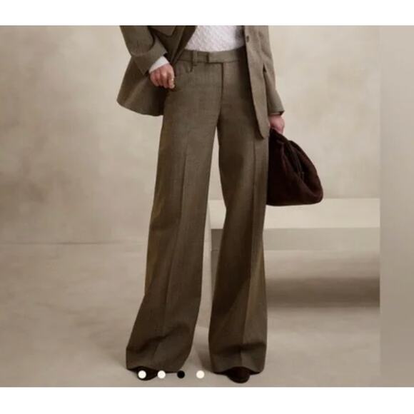 Banana Republic Jackson Fit Stretch Petite Wool Wide Leg Trouser Pant Size 10P - Picture 1 of 9